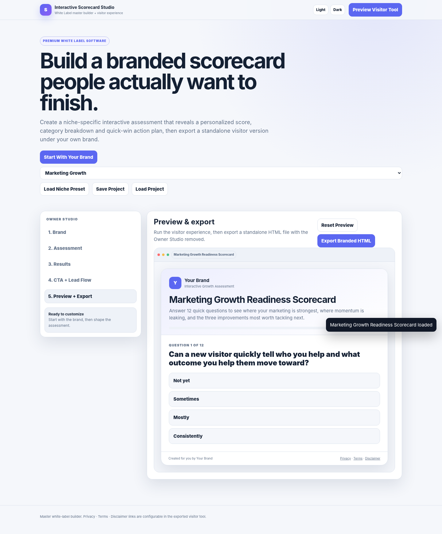 Interactive Scorecard Studio software interface