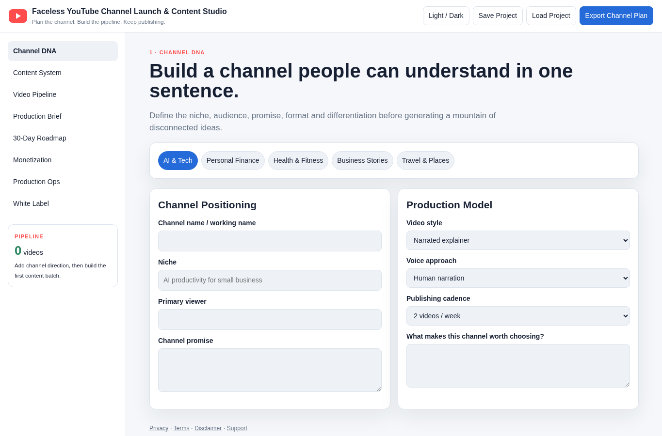 Faceless YouTube Channel Studio software interface